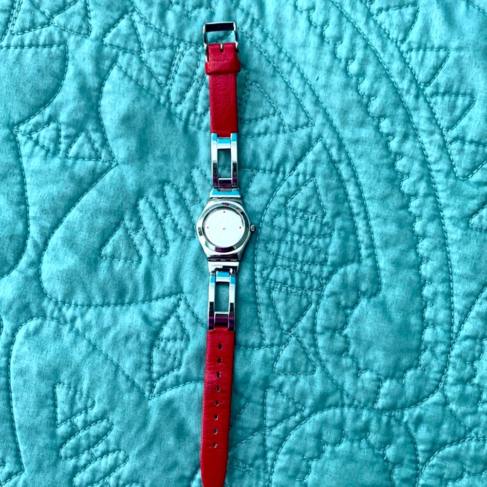 Woman's red swatch watch
